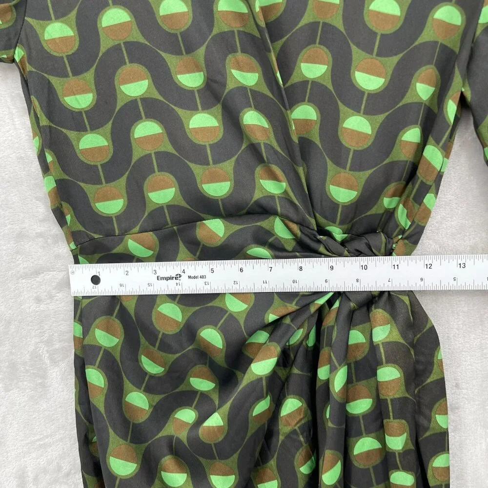 Zara Retro Printed Twill Wrap Shirt Midi Dress Disco Long Sleeve - Picture 14 of 15